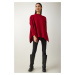 Happiness İstanbul Women's Red Stand-Up Collar Slit Knitwear Poncho Sweater