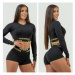 NEBBIA - Crop top s dlhým rukávom na cvičenie 839 (black-gold) - NEBBIA