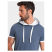 Ombre Casual men's cotton t-shirt with hood - dark blue melange