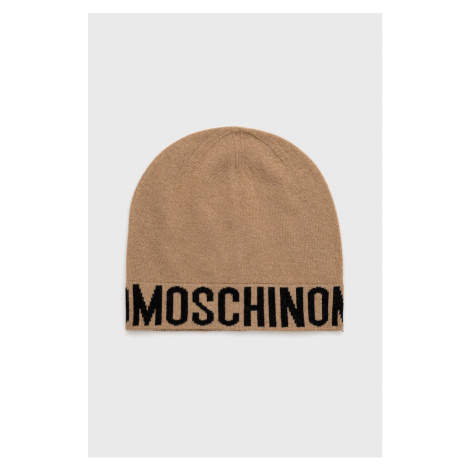Vlnená čiapka Moschino béžová farba, z tenkej pleteniny, vlnená