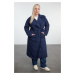 Trendyol Curve Navy Blue Maxi Length Belted Technical Fabric Trench Coat