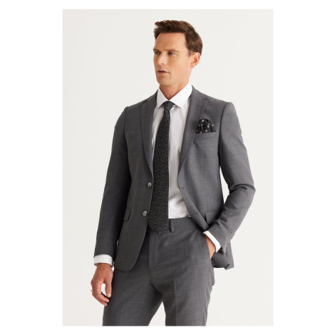 ALTINYILDIZ CLASSICS Men's Gray Slim Fit Slim Fit Mono Collar Cordura Fabric Woolen Suit