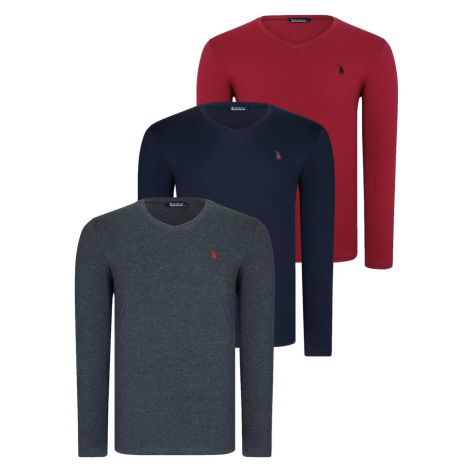 TRIPLE SET T8587 DEWBERRY V-NECK MEN'S SWEATSHIRT-NAVY-ANTHRACITE-BURGUNDY