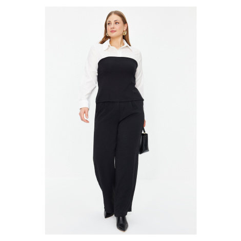 Trendyol Curve Multicolored Black-White Shirt Collar Long Sleeve Woven Stylish Blouse