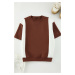 Trendyol Brown-Ecru Oversize/Wide Cut Color Blocked Thick T-shirt with Inside Raised Hem