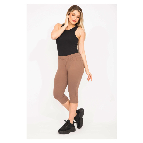 Şans Women's Plus Size Mink Leggings With Front Trim And Back Pockets