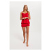 Women's Song pyjamas with narrow straps, shorts - red