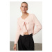 Trendyol Powder Crop Ribbon/Bow Detailed Knitwear Cardigan