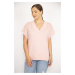 Şans Women's Pink Plus Size V-Neck Ribbed Tunic