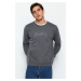 Trendyol Anthracite Oversize/Wide Cut Crew Neck Text Embroidered Vintage/Faded Effect Sweatshirt