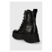 Kožené workery Calvin Klein PITCHED COMBAT BOOT dámske, čierna farba, na platforme, HW0HW01599