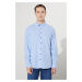 ALTINYILDIZ CLASSICS Men's Blue Comfort Fit Comfy Cut Buttoned Collar Linen Shirt.