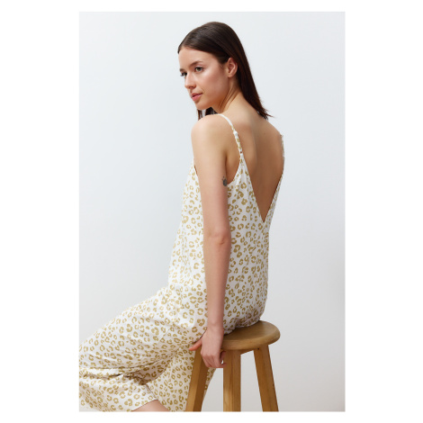 Trendyol Yellow 100% Cotton Leopard Patterned Rope Strap Knitted Jumpsuit