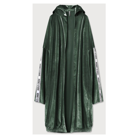 Zelený dámsky velúrový prikrývka cez oblečenie s kapucňou (734ART) Made in Italy