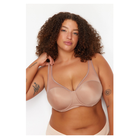 Trendyol Curve Mink Fixed Covered Mesh Detail Compression Plus Size Bra