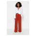 Trendyol Cinnamon Wide Leg/Relaxed Cut High Waist Stretchy Knitted Trousers