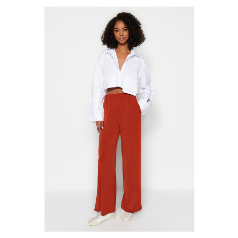 Trendyol Cinnamon Wide Leg/Casual Fit High Waist Flexible Knitted Pants