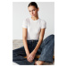 Trendyol Ecru Special Textured Tulle Slim Short Sleeve Stand Collar Knitted Body