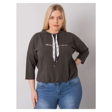 Dark khaki blouse plus size with Perry lettering