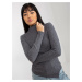 Dark grey ribbed asymmetrical sweater with stand-up collar