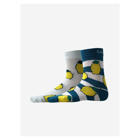 Sada dvoch párov vzorovaných ponožiek v modrej a bielej farbe SAM 73 Lelio