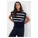 Trendyol Navy Blue Soft Texture Striped Crew Neck Knit Sweater