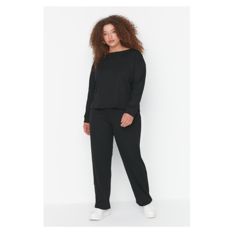 Trendyol Curve Black Crew Neck Knitted Pajama Set