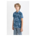 DEFACTO Boy's Patterned Pique Short Sleeve Polo T-Shirt