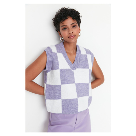 Trendyol Lilac Square Patterned Knitwear Sweater