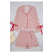 Trendyol Pink-Red Lined Tie/Bow and Piping Detailed Viscose Woven Pajama Set