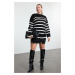 Trendyol Curve Black Striped Crew Neck Knitwear Sweater