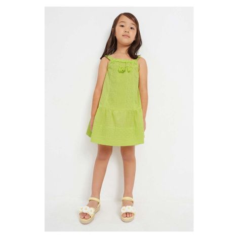 Dievčenské bavlnené šaty Mayoral zelená farba, midi, rovný strih