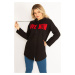 Şans Women's Plus Size Black Hooded Sweatshirt with Zipper And Print Detail