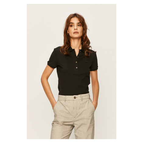 Tričko Lacoste PF5462-001, dámske, čierna farba, s golierom