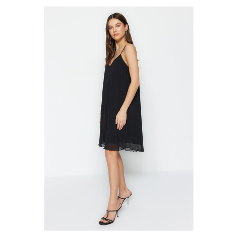 Trendyol Limited Edition Black Premium Pleated Shift/Plain Mini Knitted Dress With Low-Cut Back