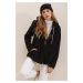 Trend Alaçatı Stili Women's Black Hooded Zippered Front Double Pocket Oversized Plush Sweatshirt