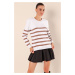 Bigdart 15820 Button Detail Striped Sweater - C. Mink