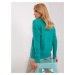Turquoise sweater with cables and round neckline