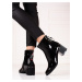 Klasické dámske čierne členkové topánky na širokom podpätku