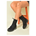 Fox Shoes Black Genuine Leather Nubuck Daily Women's Boots