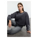 Trendyol Anthracite Slogan Printed Regular/Normal Fit Thick Inside Fleece Knitted Sweatshirt