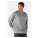AC&Co / Altınyıldız Classics Men's Gray Melange Oversized Wide Cut Crew Neck Straight Sweatshirt