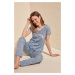 Trendyol Blue 100% Cotton Polka Dot T-shirt-Pants Knitted Pajamas Set