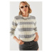 Bianco Lucci Women's Striped Crew Neck Sweater