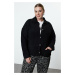 Trendyol Curve Black Polo Collar Boucle Knit Cardigan