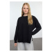 Trendyol Black Oversize/Wide Cut Slit Crew Neck Soft Touch Knitted Sweatshirt