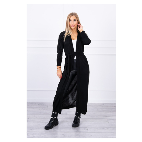 Long cardigan sweater tied at the waist black