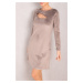 armonika Women's Gray Decollete Long Sleeve Velvet Mini Dress