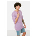 Trendyol Purple Pánske basic oversize/wide cut crew tričko s krátkym rukávom