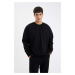 DEFACTO Black Oversize Fit Wide Mold Crew Neck Thick Fabric Basic Plain Sweatshirt